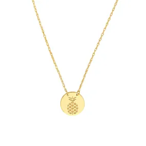 14K Yellow Gold So You Etched Pineapple Mini Disc Necklace