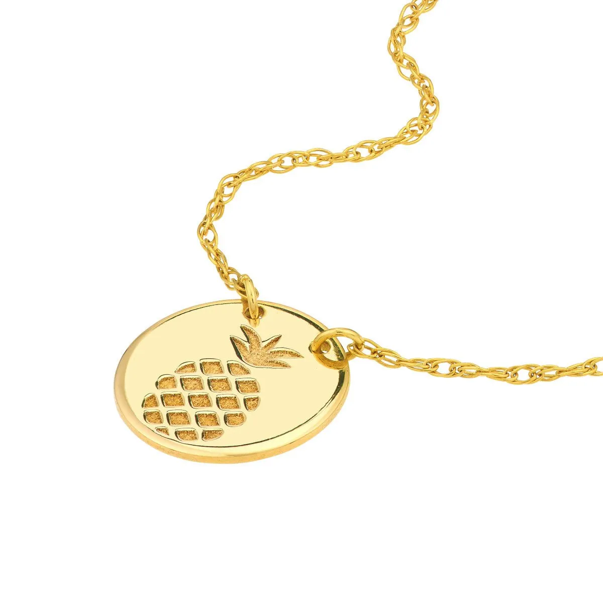 14K Yellow Gold So You Etched Pineapple Mini Disc Necklace