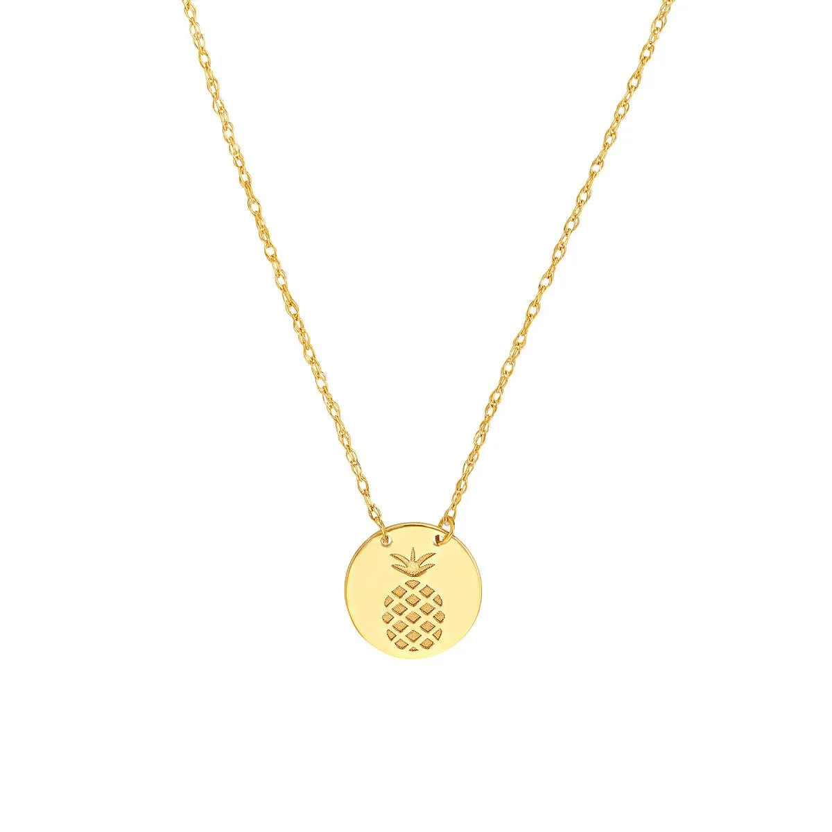 14K Yellow Gold So You Etched Pineapple Mini Disc Necklace