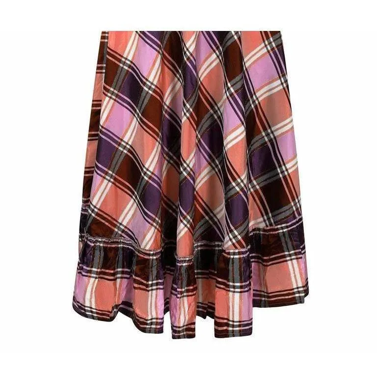 1970s A-line Plaid Pattern Metallic Weave Skirt