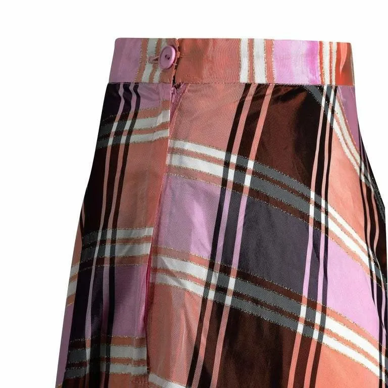 1970s A-line Plaid Pattern Metallic Weave Skirt