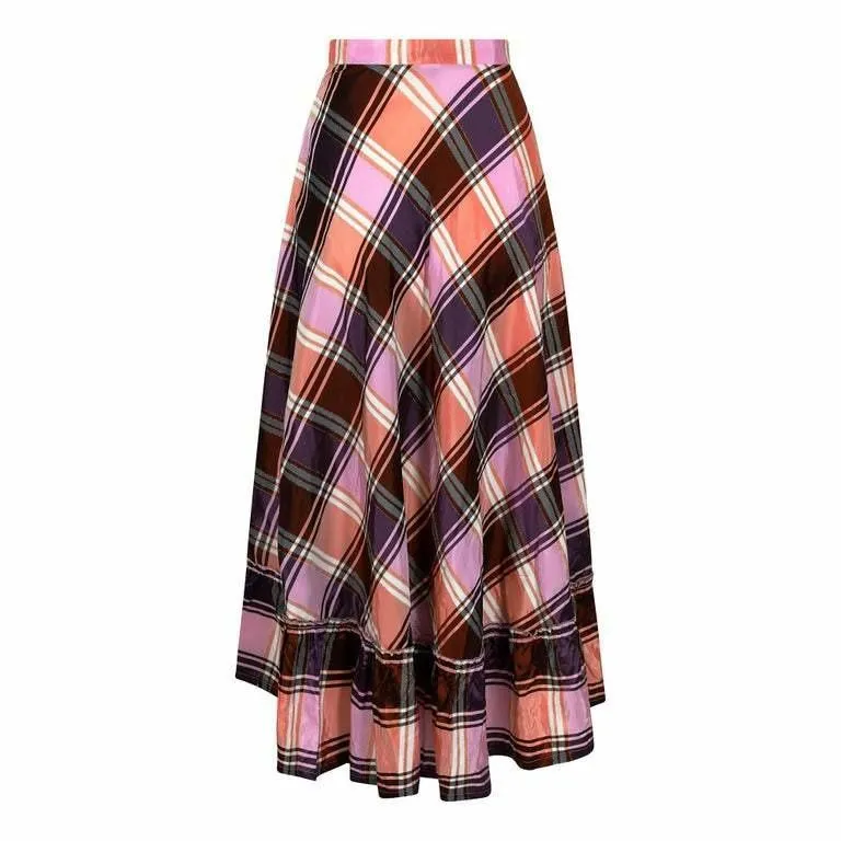 1970s A-line Plaid Pattern Metallic Weave Skirt