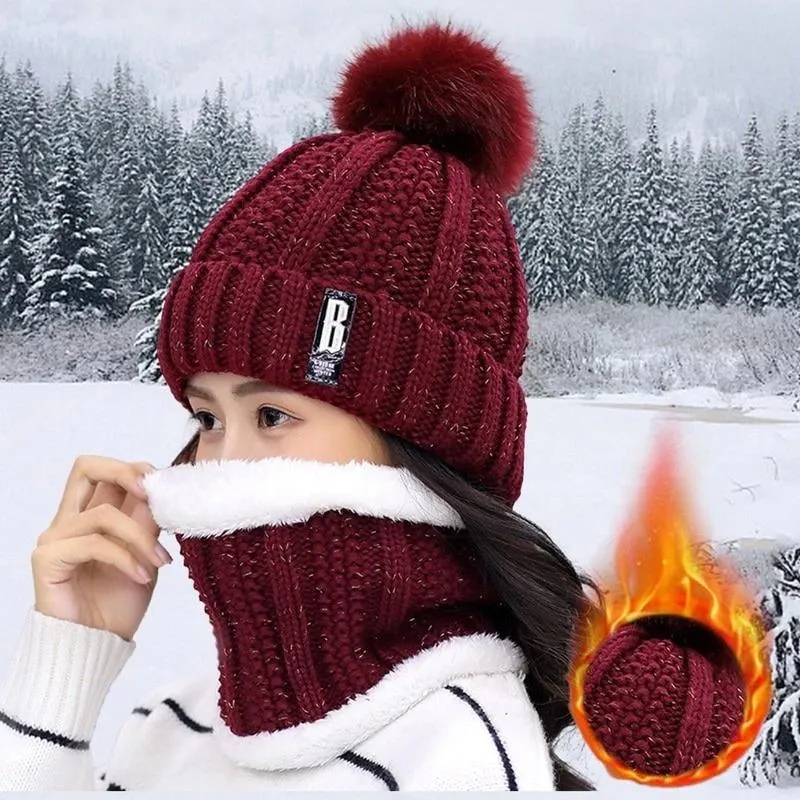 2-Piece Set: Women's Knitted Hat Scarf Caps Neck Warmer Winter Hat