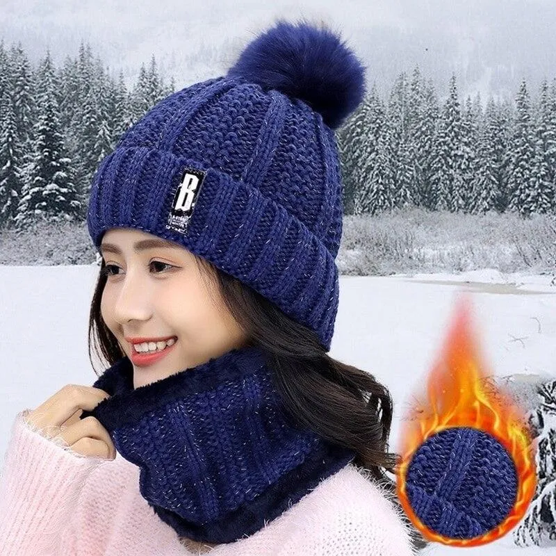 2-Piece Set: Women's Knitted Hat Scarf Caps Neck Warmer Winter Hat