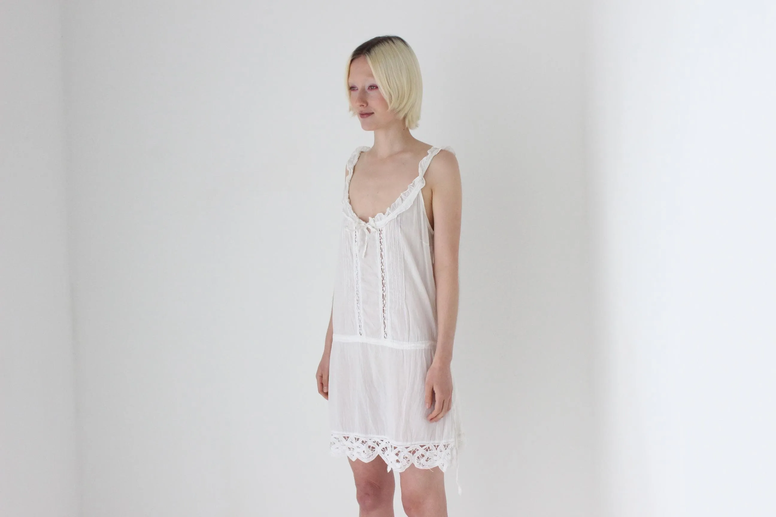 2000s Whisper Thin Cotton Gauze Eyelet Lace Mini