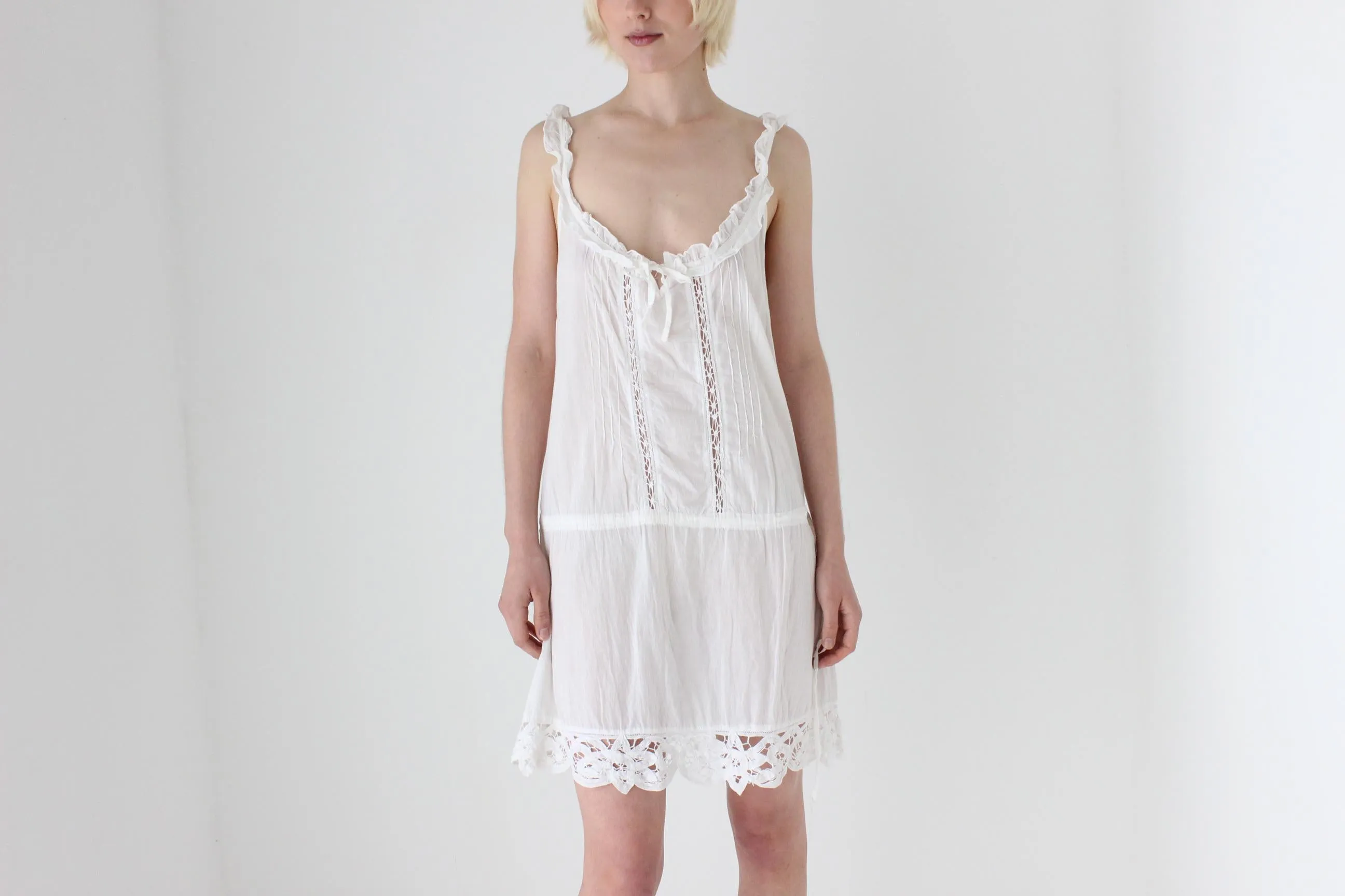 2000s Whisper Thin Cotton Gauze Eyelet Lace Mini