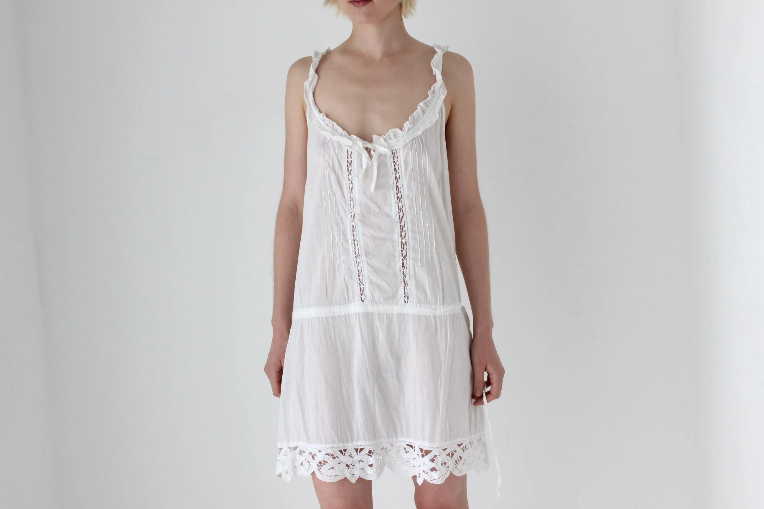 2000s Whisper Thin Cotton Gauze Eyelet Lace Mini