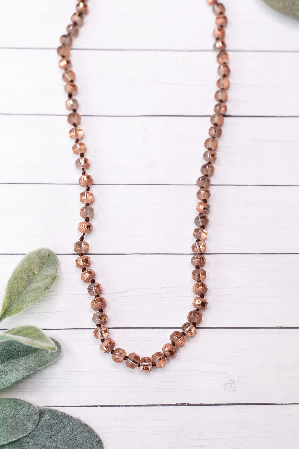 36 Inch Long Layering 8mm Crystal Strand Necklace in Bronze and Rose Gold