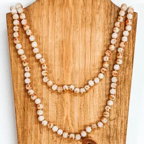 60 Inch Long Layering 8mm Crystal Strand Necklace in Blush and Ivory Druzy