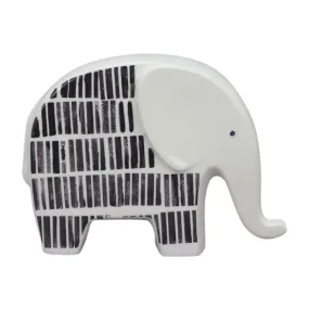 7" x 5" Ceramic Elephant Trunk Down - Black/White