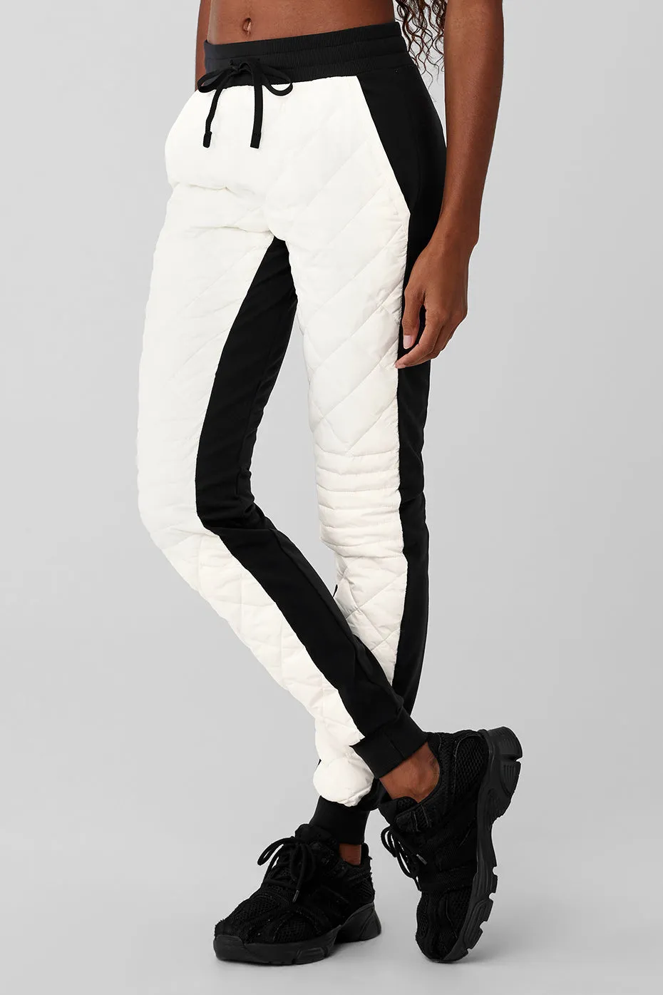 Airbrush Winter Warm High-Waist Moto Puffer Pant - Black/Ivory