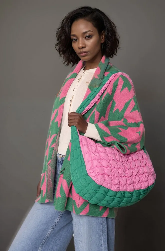 AKA Alpha Kappa Alpha Inspired Bag - Sorority Large Pink Green Quilted Shoulder Bag