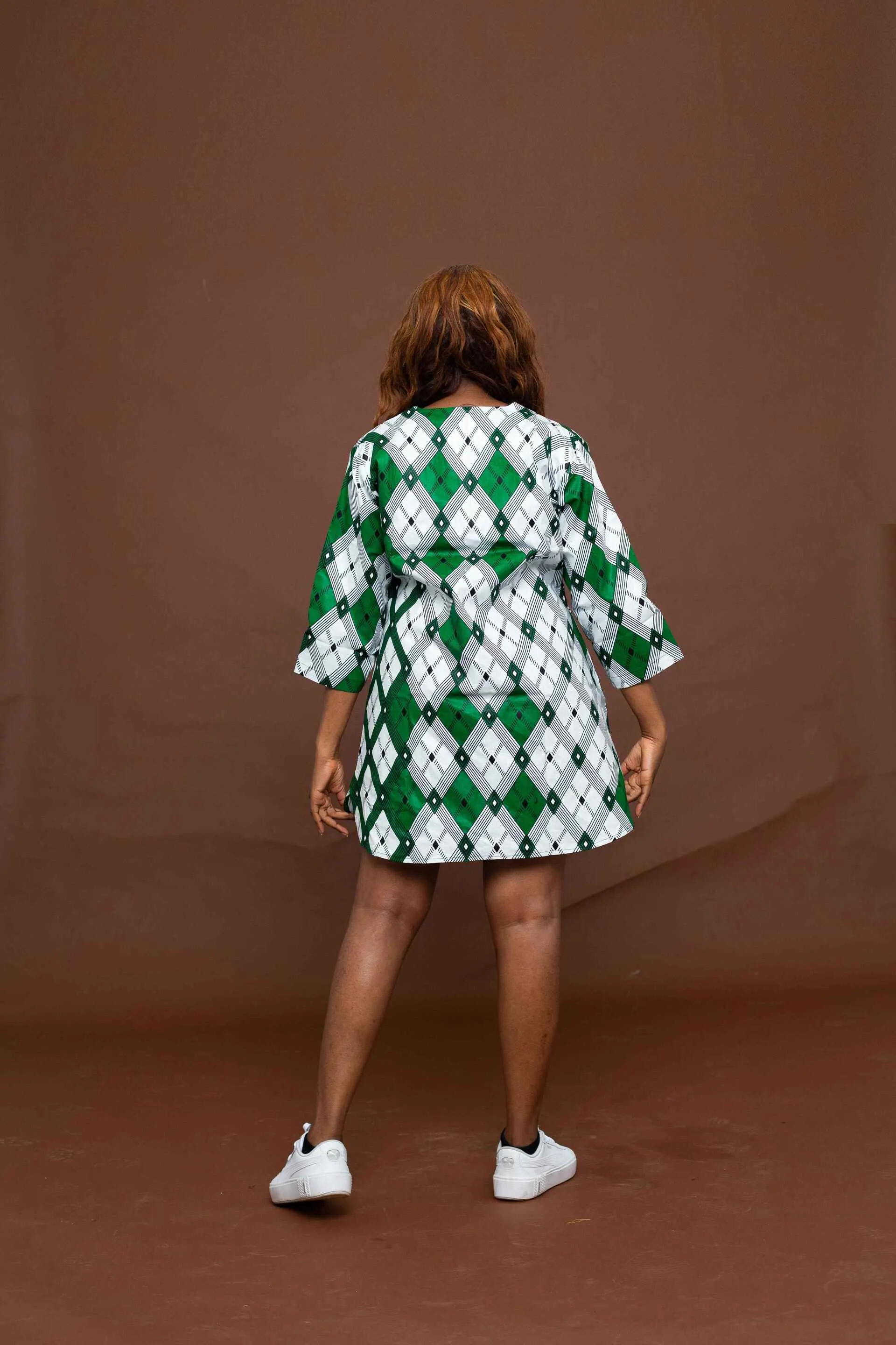 Alero Tunic Short Dress | White and Green African Print