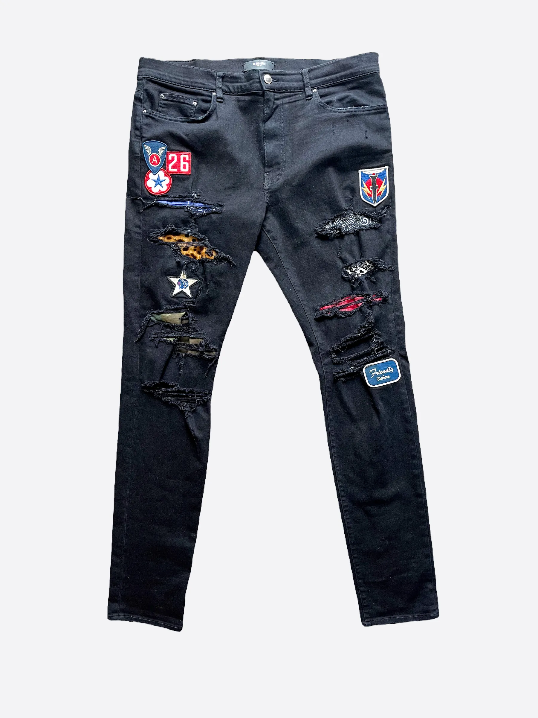 Amiri Black Art Patch Distressed Denim