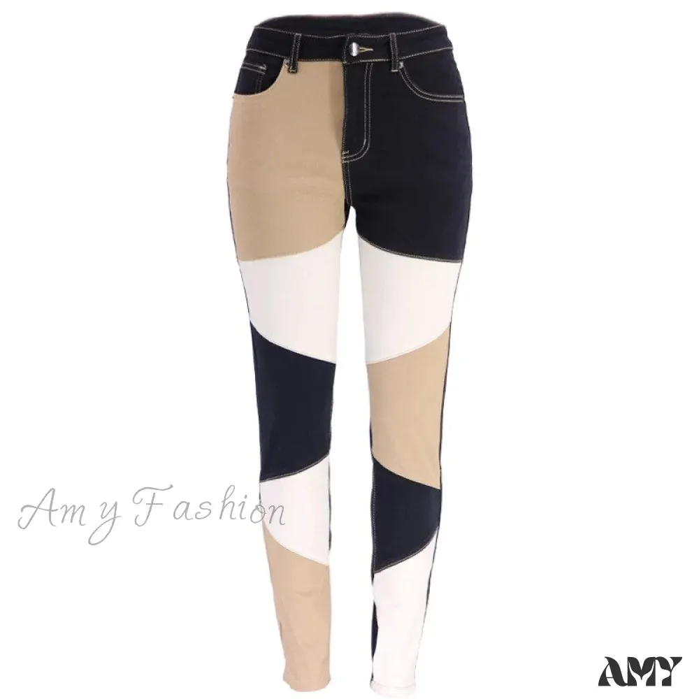 Amy Fashion - Slim Denim Pencil Pants High Stretch Trousers