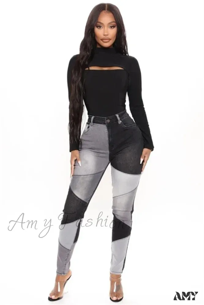 Amy Fashion - Slim Denim Pencil Pants High Stretch Trousers