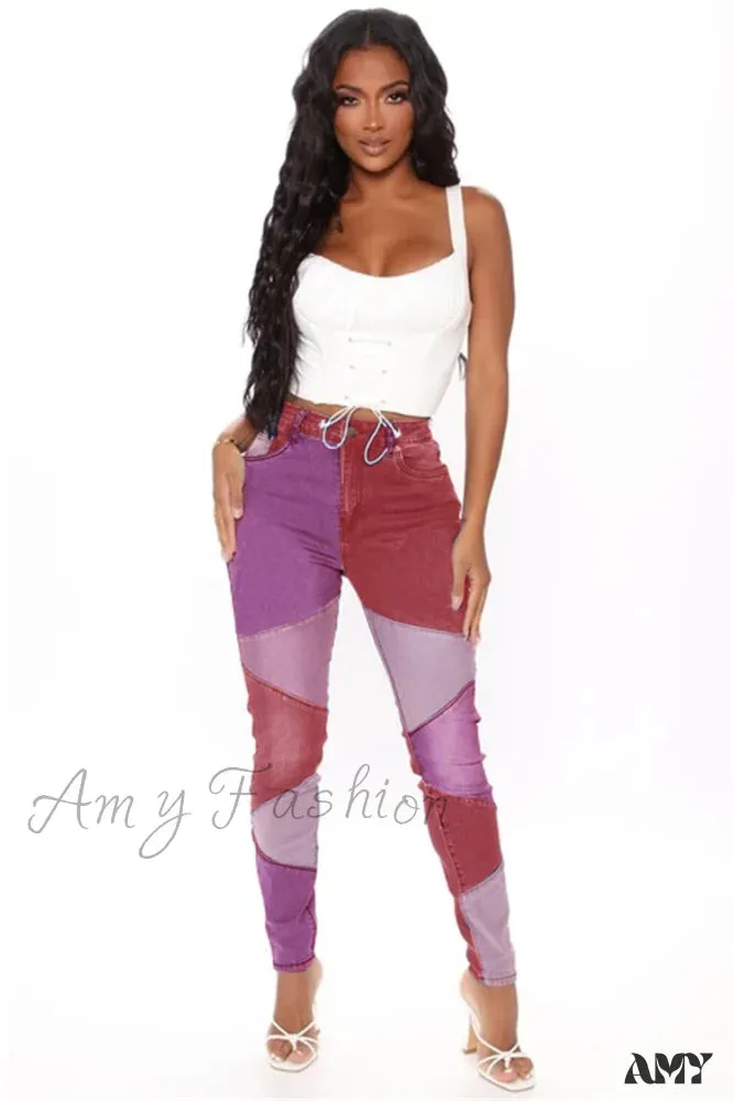 Amy Fashion - Slim Denim Pencil Pants High Stretch Trousers