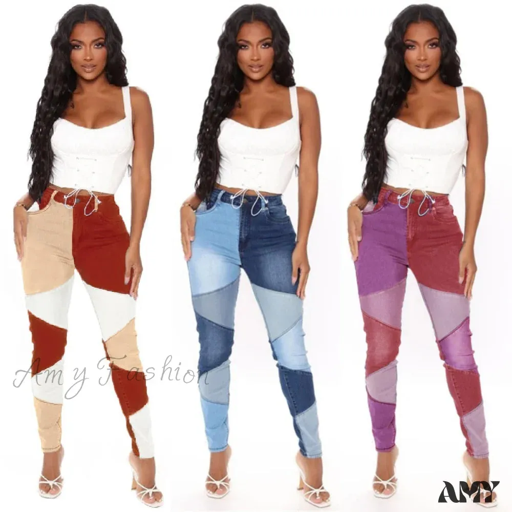 Amy Fashion - Slim Denim Pencil Pants High Stretch Trousers