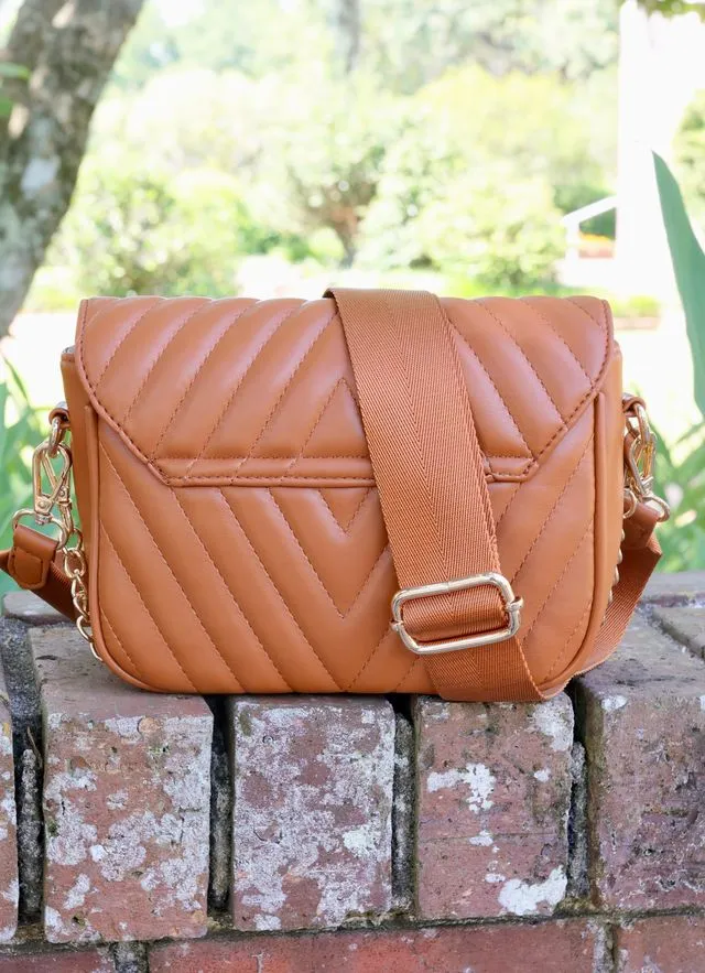 Angela Quilted Crossbody Camel V Quilted