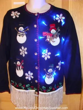 Animal Print Snowmen Light Up Christmas Sweater