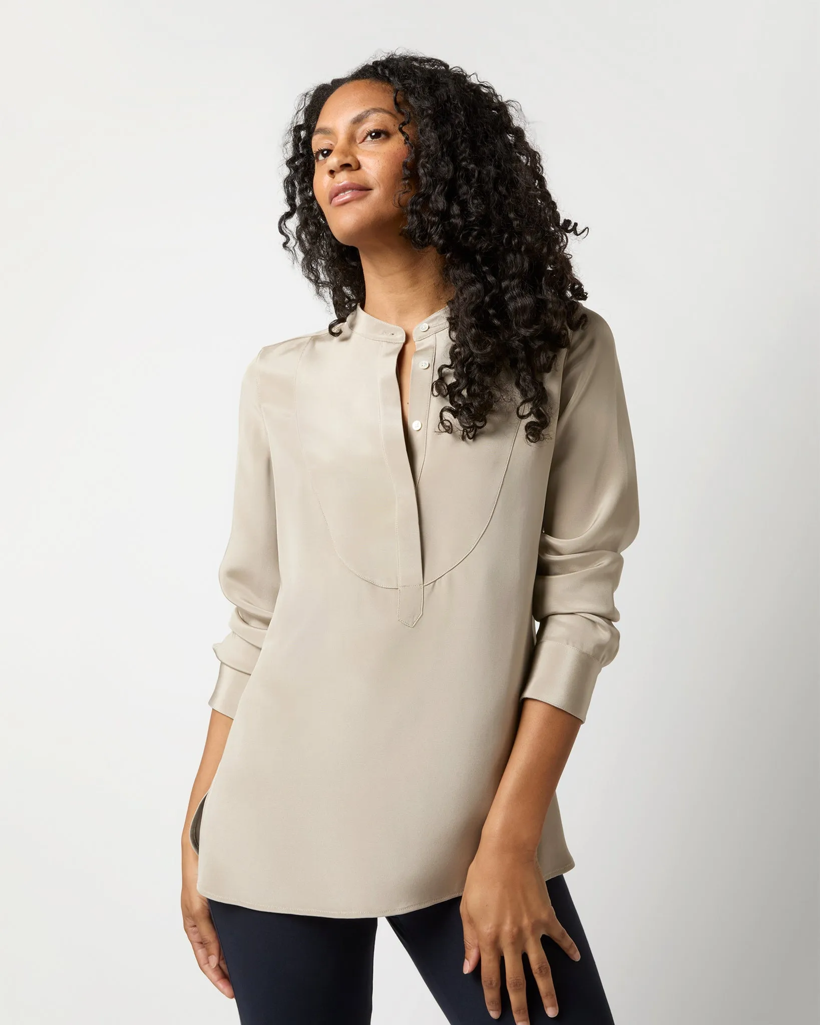 Anna Tunic in Birch Washed Silk Crepe de Chine