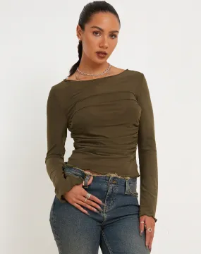 Armina Mesh Long Sleeve Top in Green Leaf