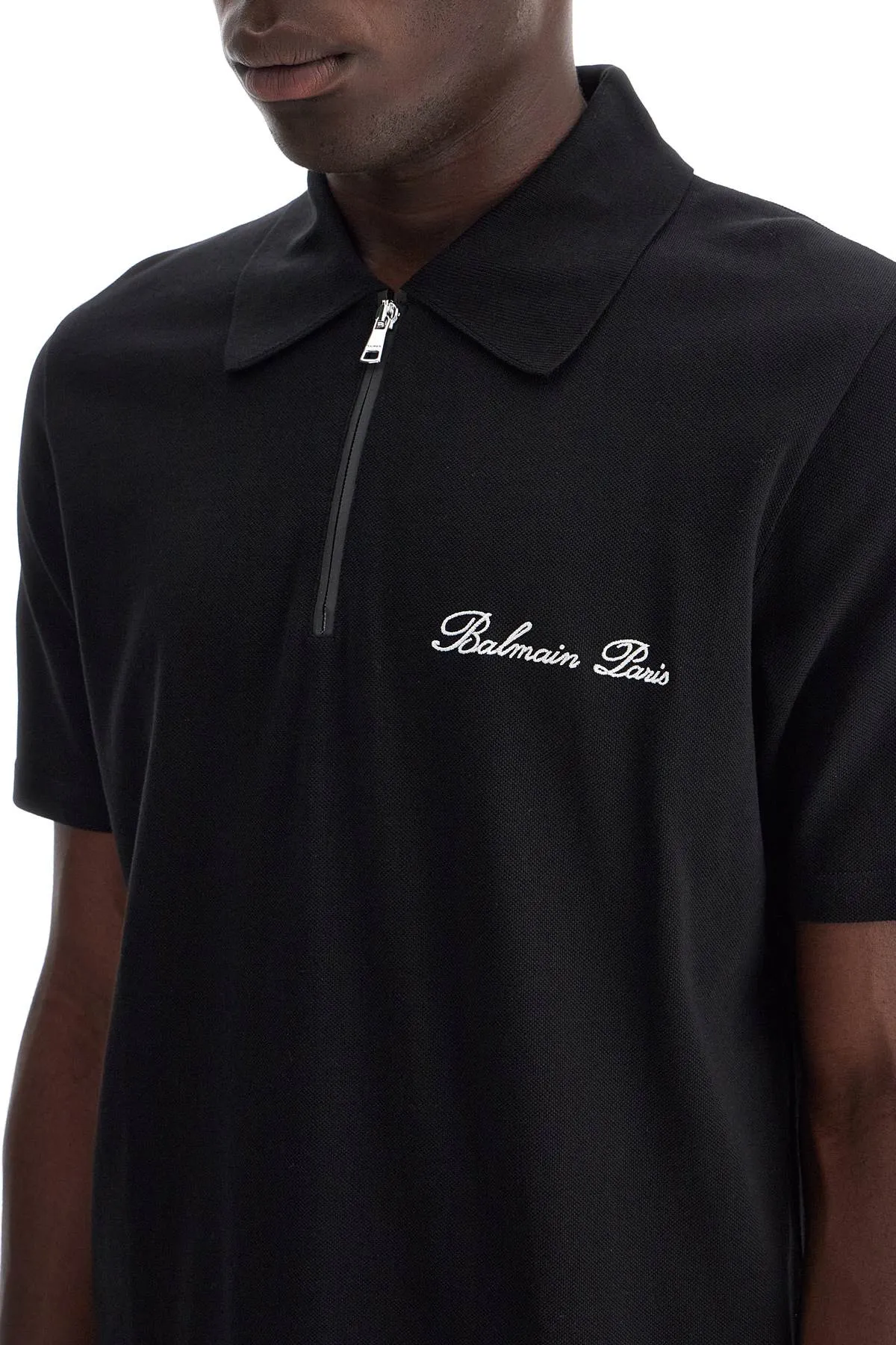 BALMAIN Signature Embroidered Zip Polo