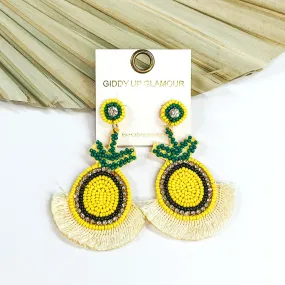 Beaded Pineapple Earrings with Fringe in Yellow