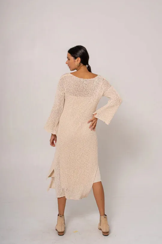 Beca Honey Butter Cream V Neck Dress