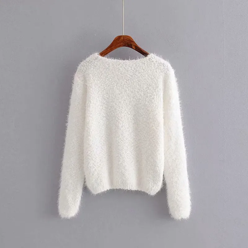 Big Neck Pure Color Mohair Pure Color Crop Sweater