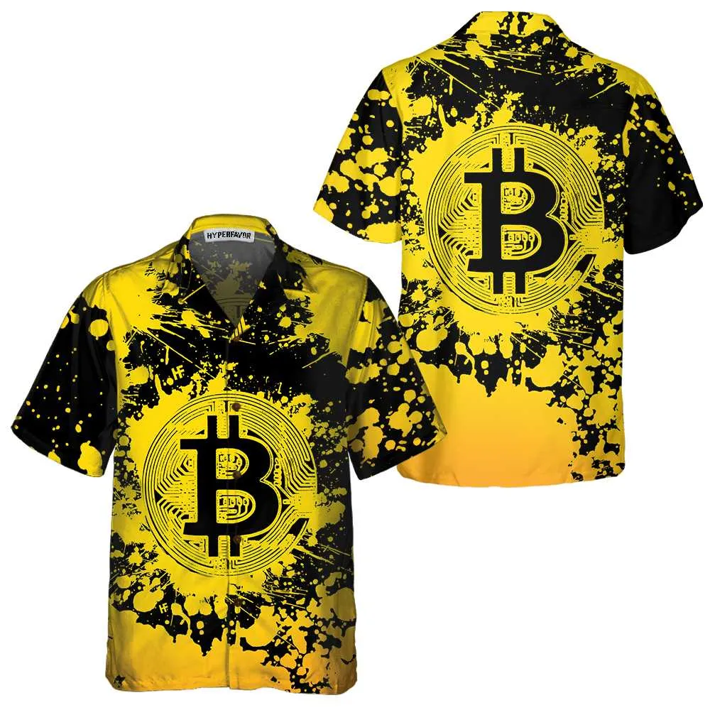 Bitcoin Cryptocurrency Hawaiian Shirt, Yellow And Black Bitcoin Shirt For Men & Women