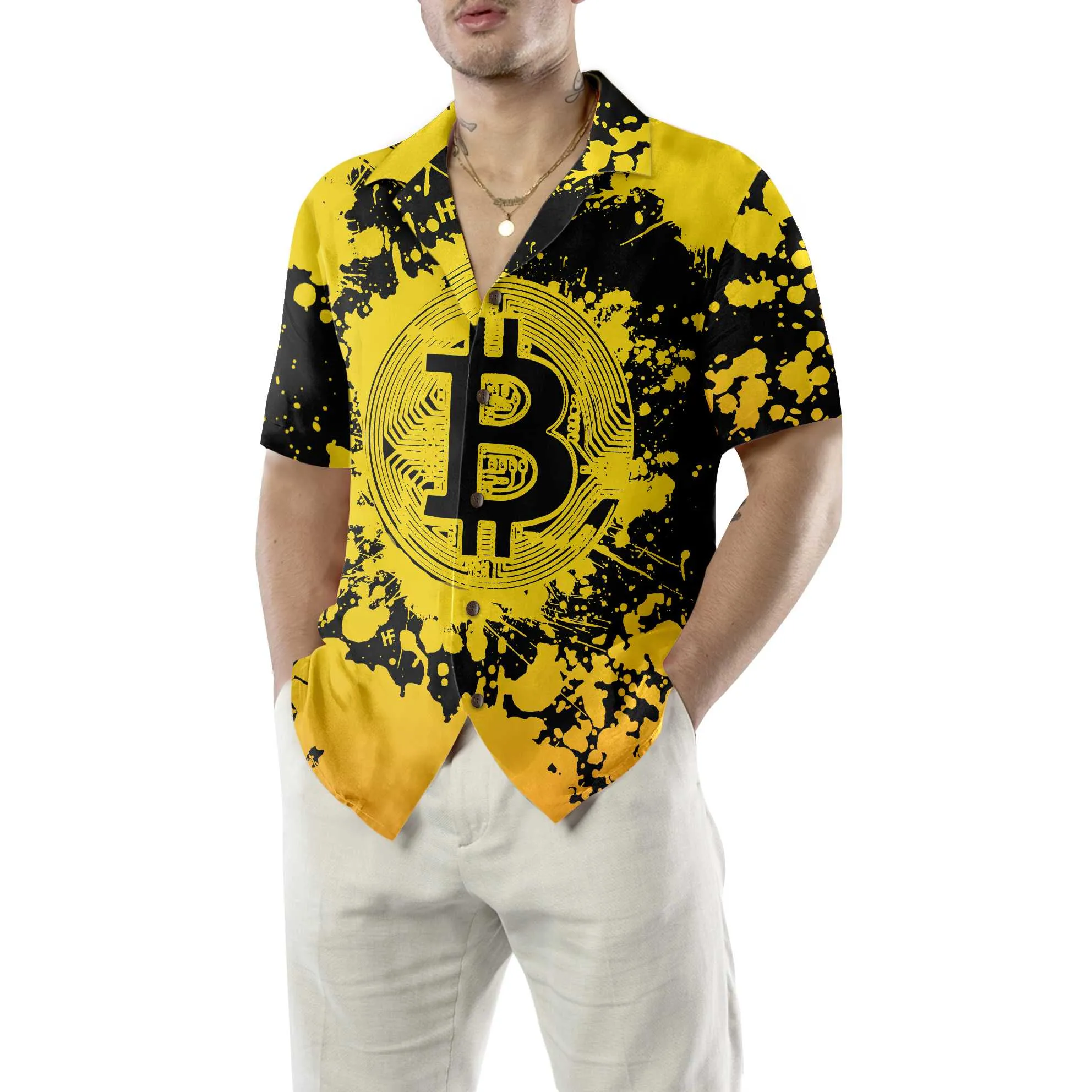 Bitcoin Cryptocurrency Hawaiian Shirt, Yellow And Black Bitcoin Shirt For Men & Women