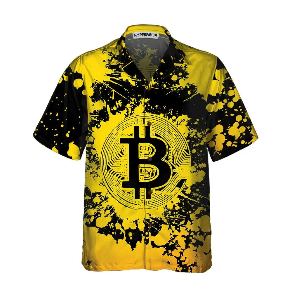 Bitcoin Cryptocurrency Hawaiian Shirt, Yellow And Black Bitcoin Shirt For Men & Women