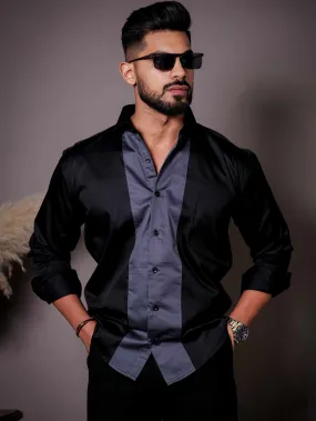 Black And Dark Grey Designer Satin Cotton Shirt