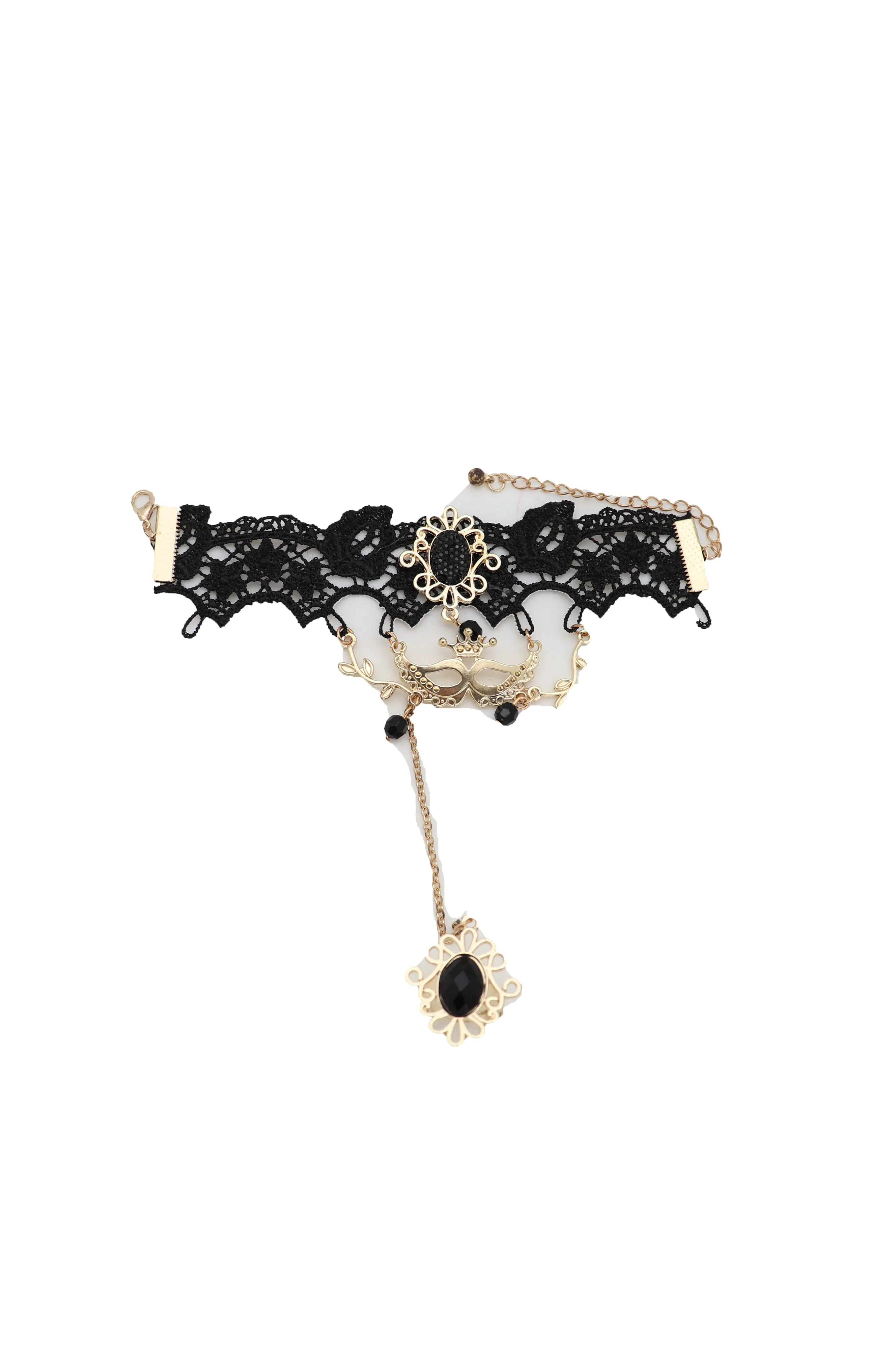 Black Lace & Gold Metal Masquerade Style Hand Chain