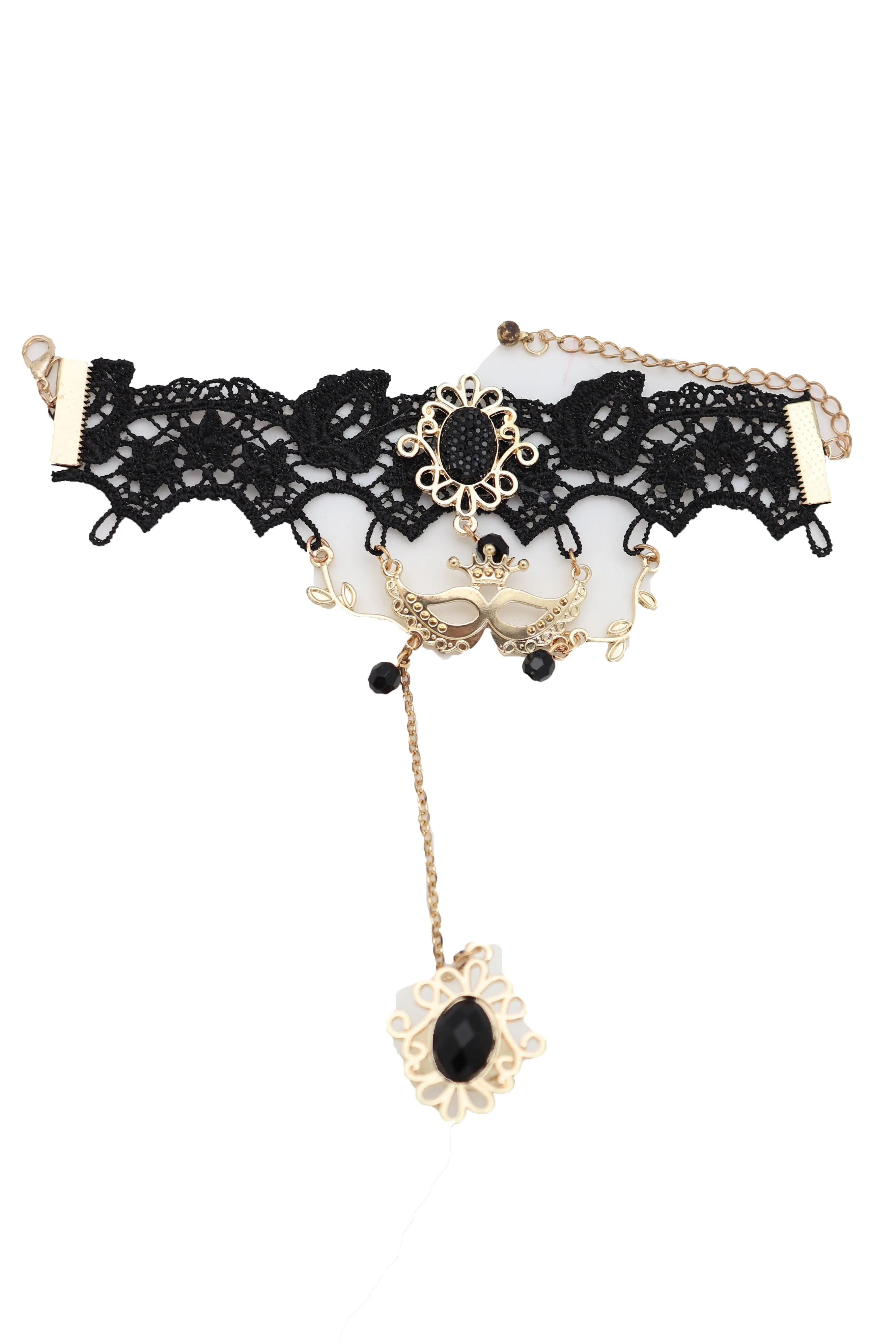 Black Lace & Gold Metal Masquerade Style Hand Chain