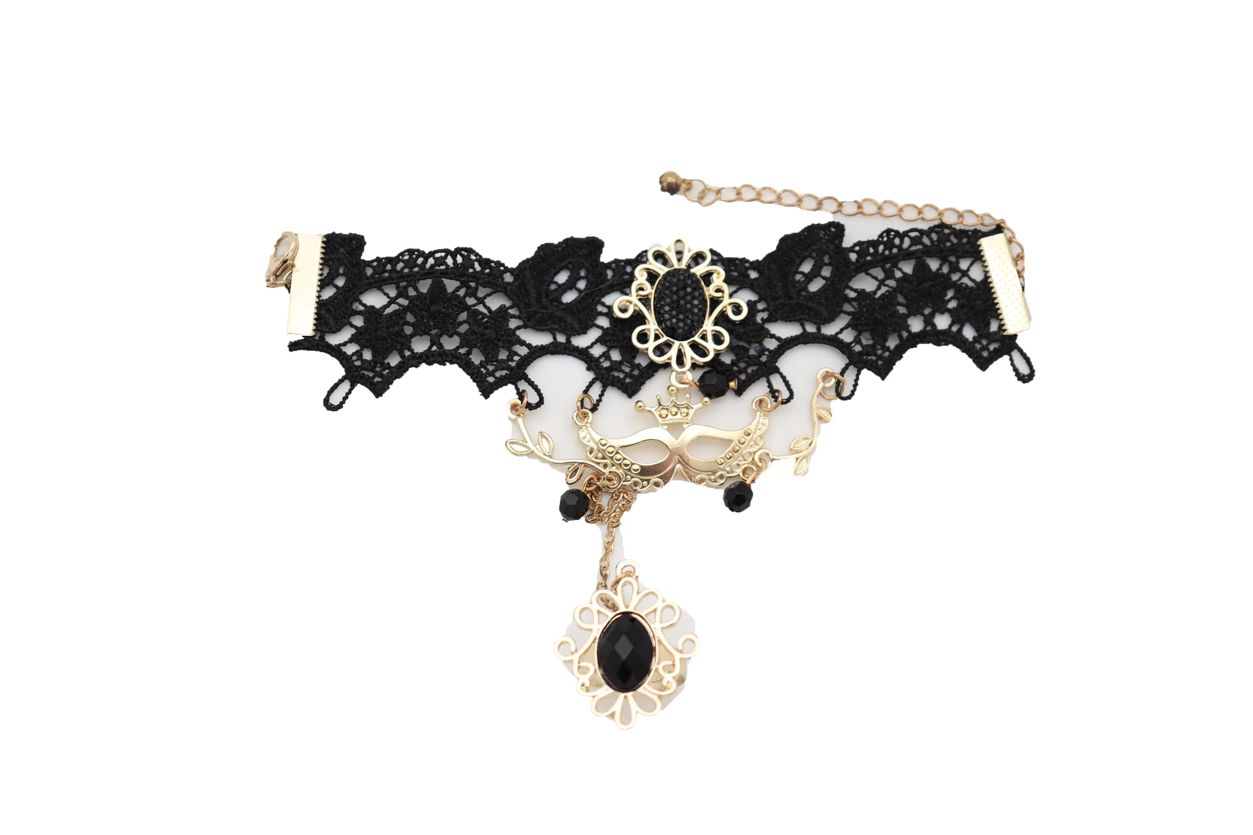 Black Lace & Gold Metal Masquerade Style Hand Chain