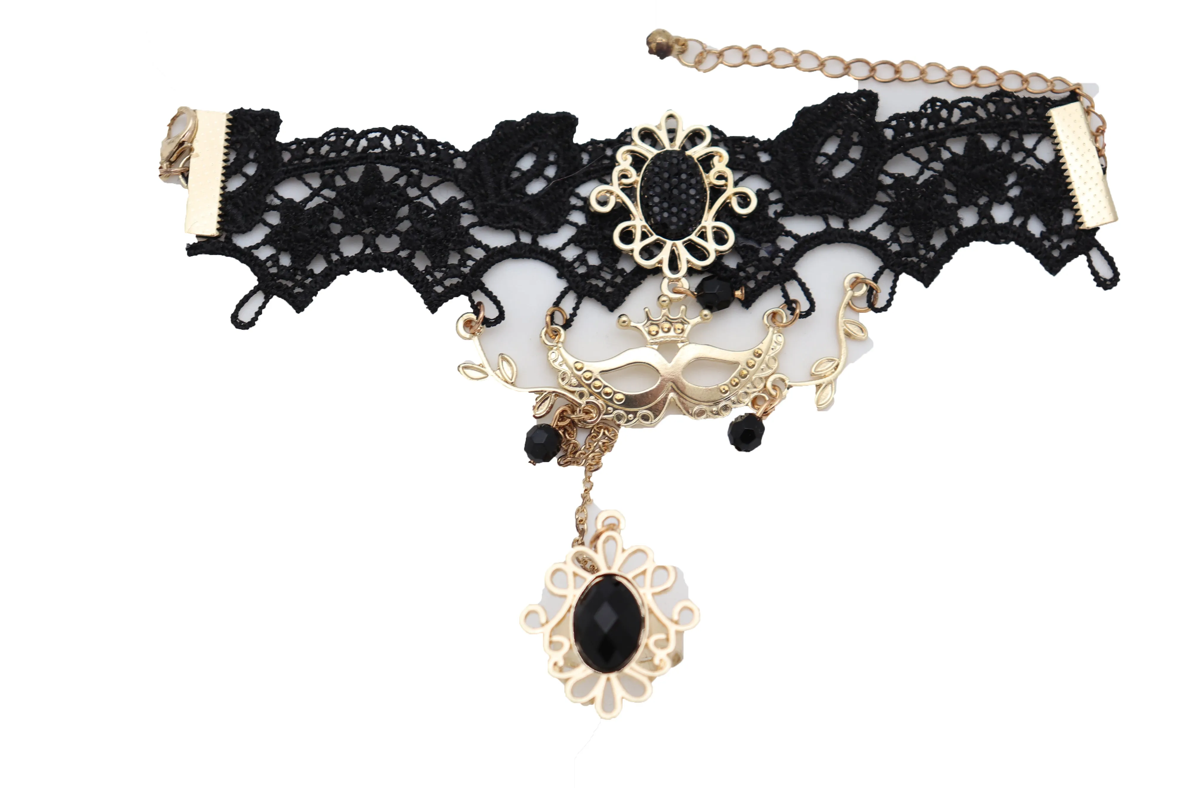 Black Lace & Gold Metal Masquerade Style Hand Chain