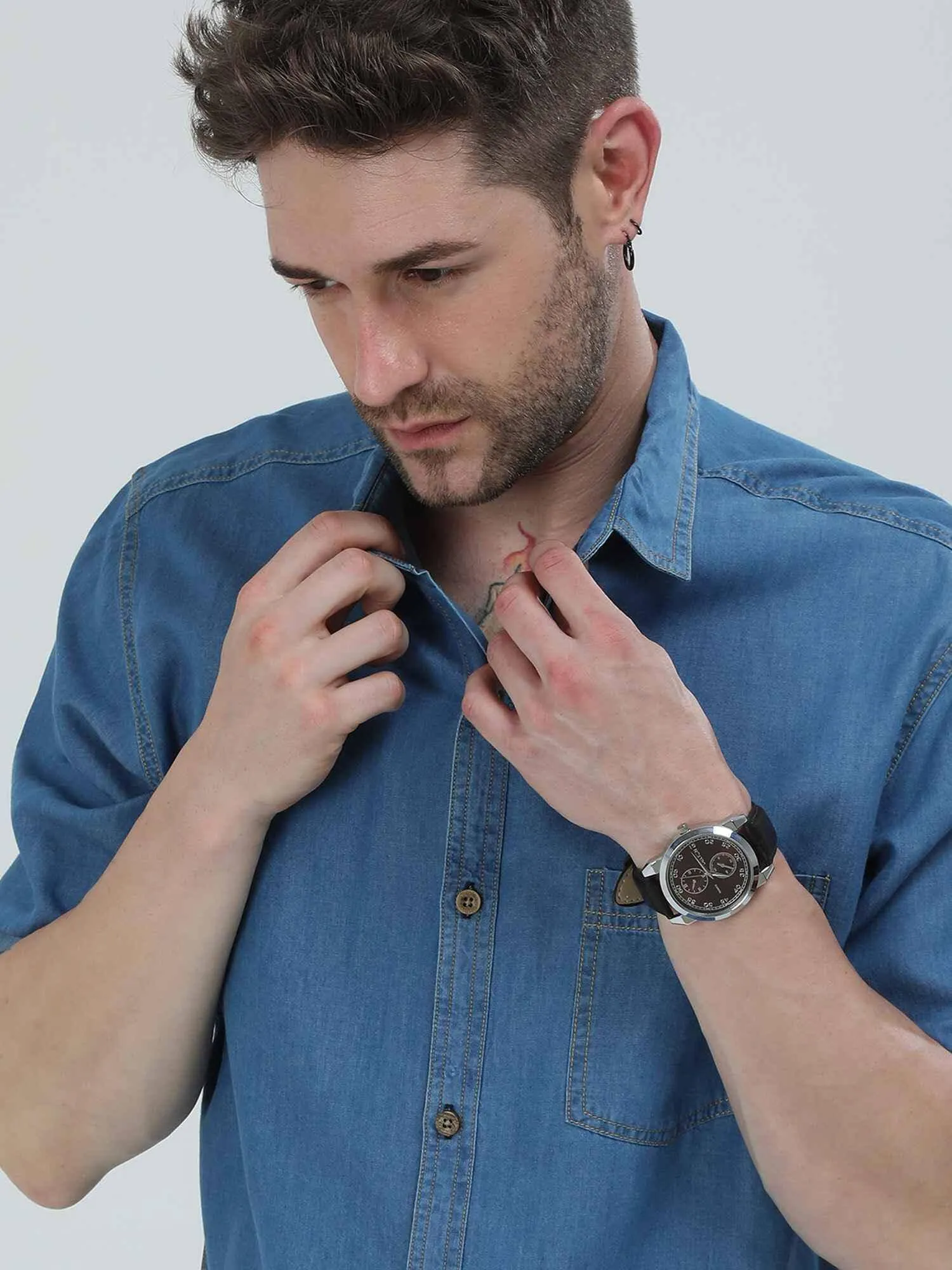 Blue Denim Single Pocket Full Sleeve Shirt