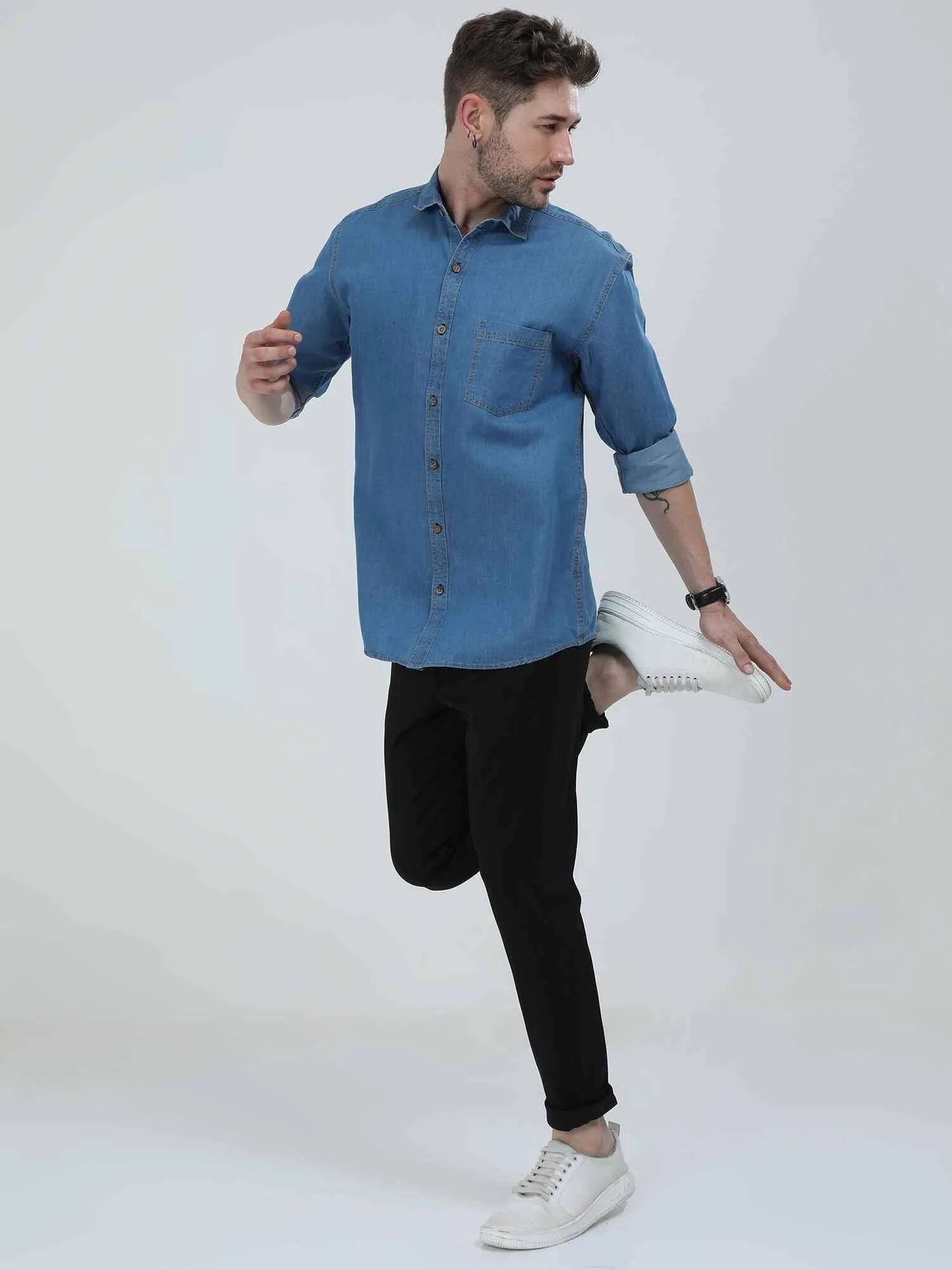 Blue Denim Single Pocket Full Sleeve Shirt