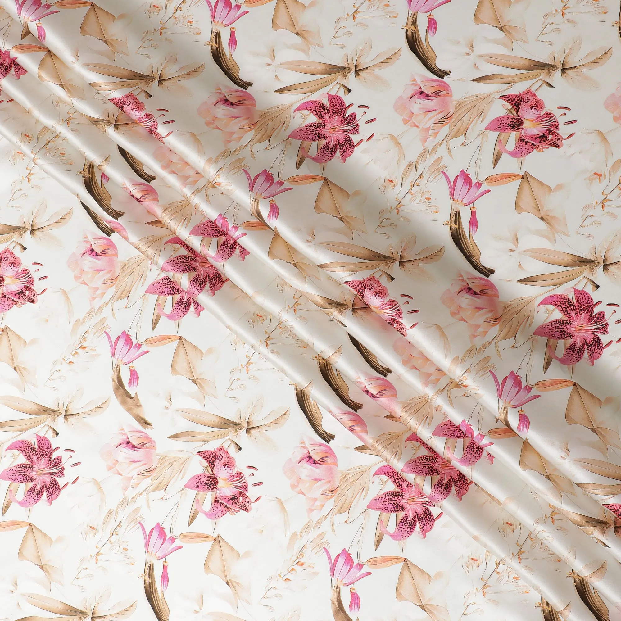 Blushing Orchid Silk Satin Fabric - Exquisite Italian Print, 140cm Wide - Shop Premium Textiles Online-D18319