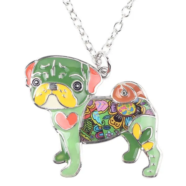 Bonsny Statement Metal Alloy Enamel Pug Dog Choker Necklace Chain Collar Bulldog Pendant 2016 Fashion New Enamel Jewelry  Women