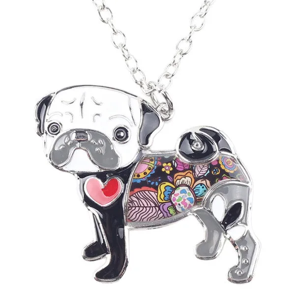 Bonsny Statement Metal Alloy Enamel Pug Dog Choker Necklace Chain Collar Bulldog Pendant 2016 Fashion New Enamel Jewelry  Women