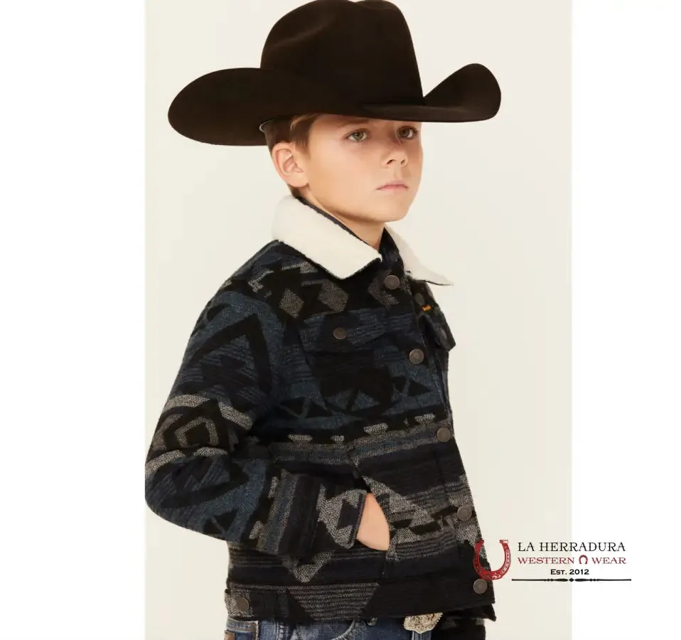 Boy's Wrangler® Sherpa Lined Jacquard Print Jacket in Navy Waters