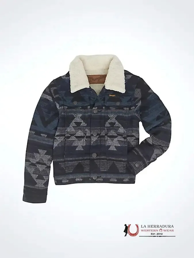 Boy's Wrangler® Sherpa Lined Jacquard Print Jacket in Navy Waters