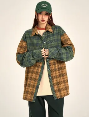 Bridget Plaid Patchwork Boyfriend Long Sleeve Baggy Office Shirt Top