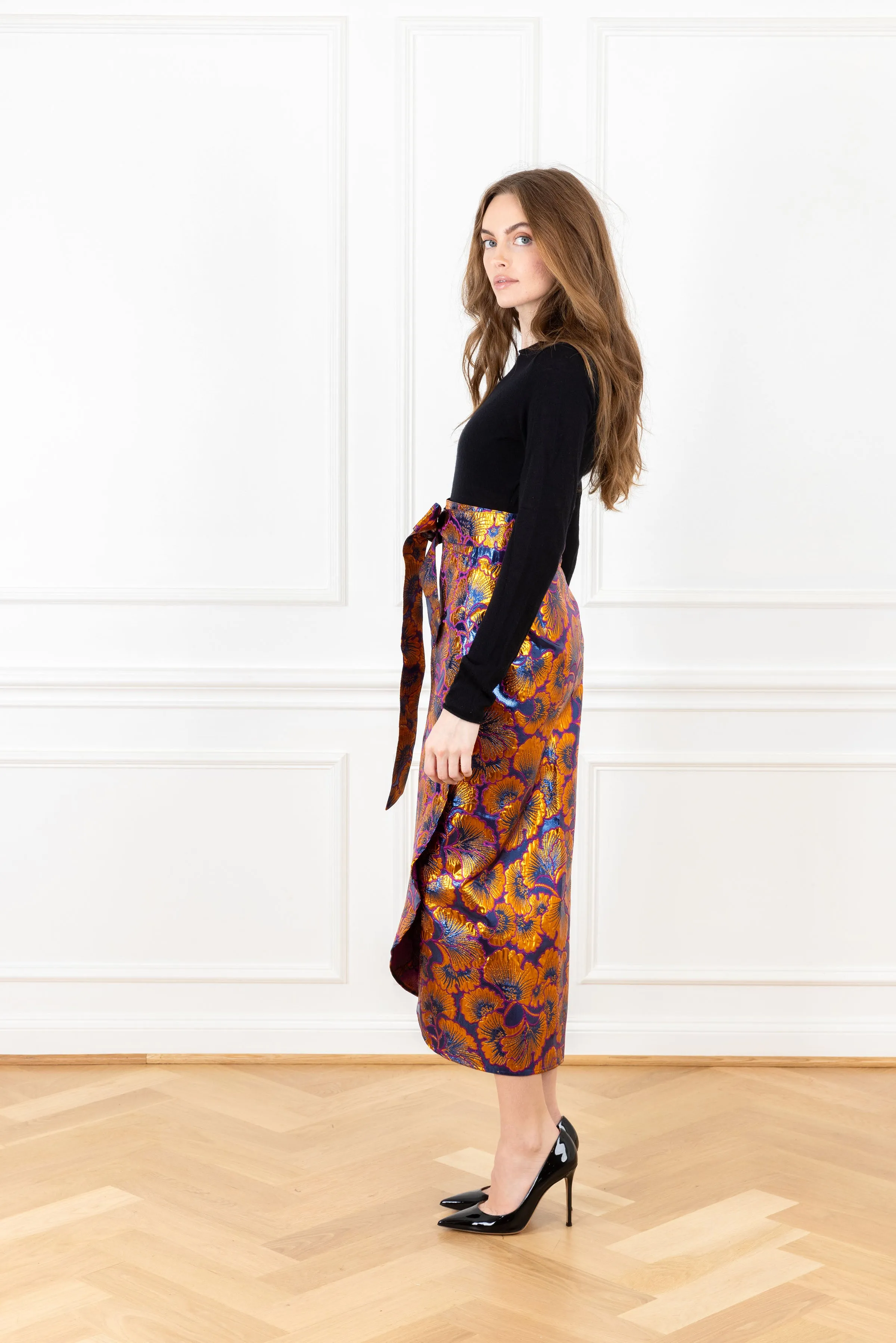 Bronze Lilac Brocade Maxi Wrap Skirt