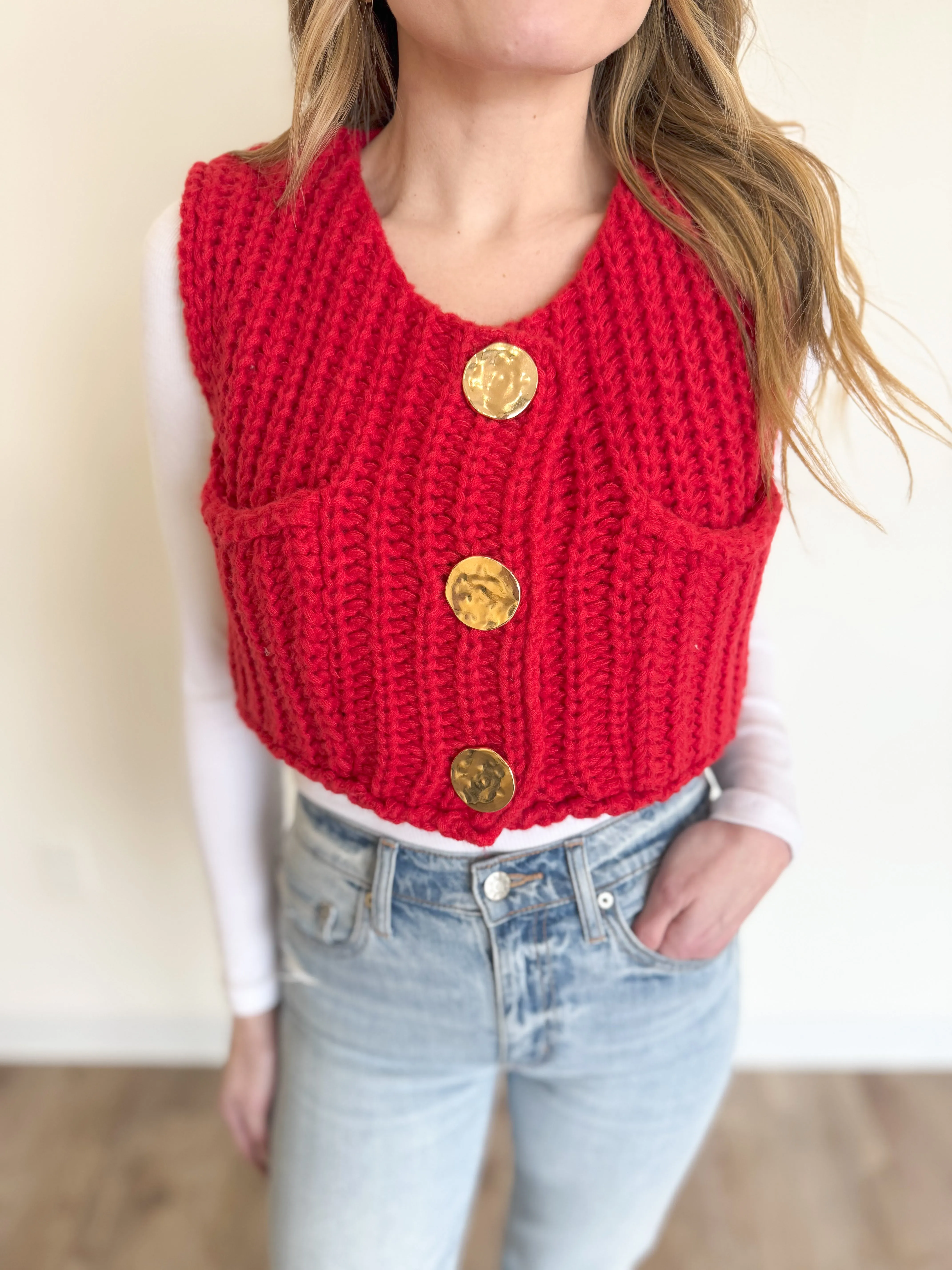 Bryce Crop Sweater Vest in Red