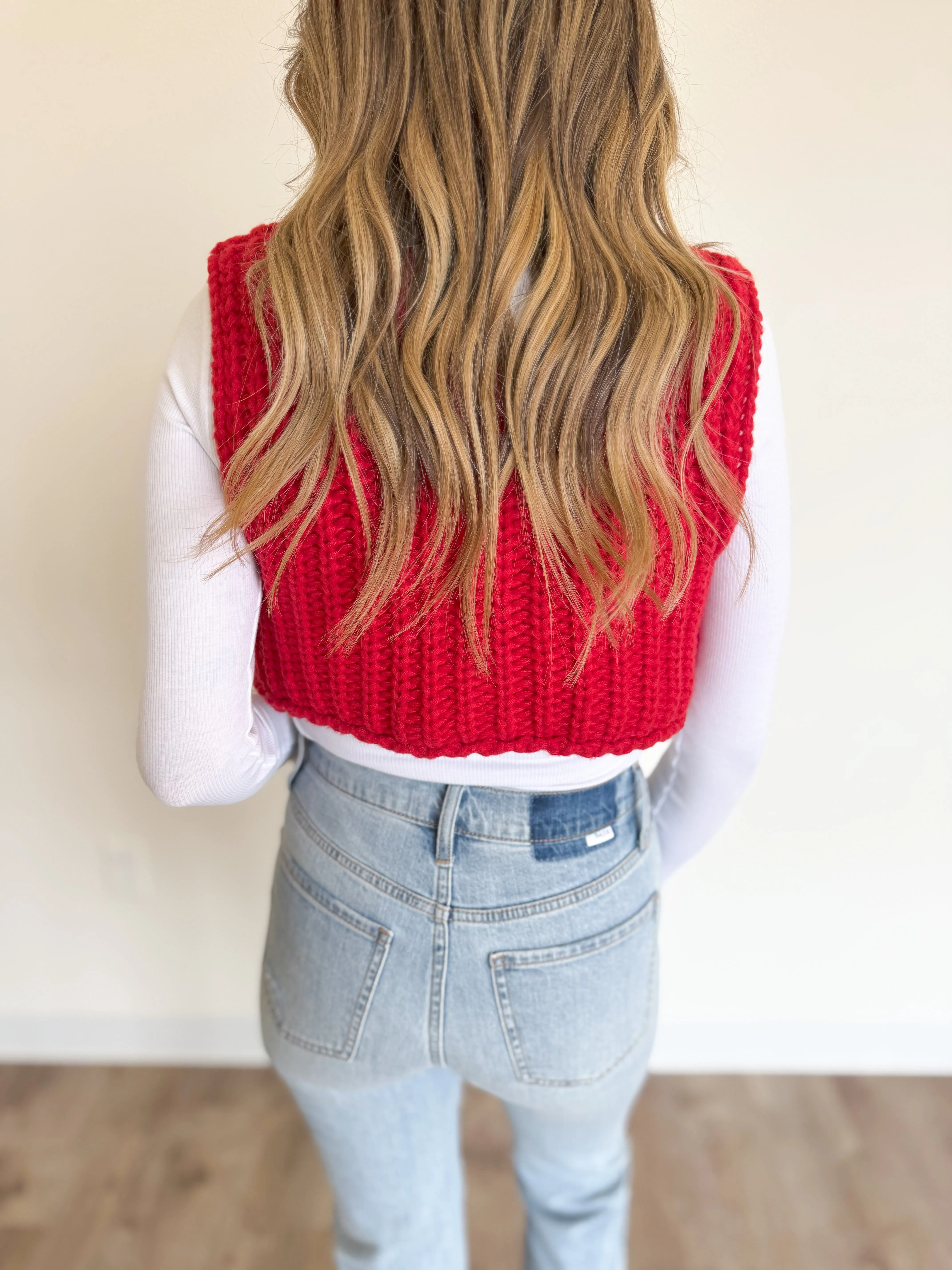 Bryce Crop Sweater Vest in Red