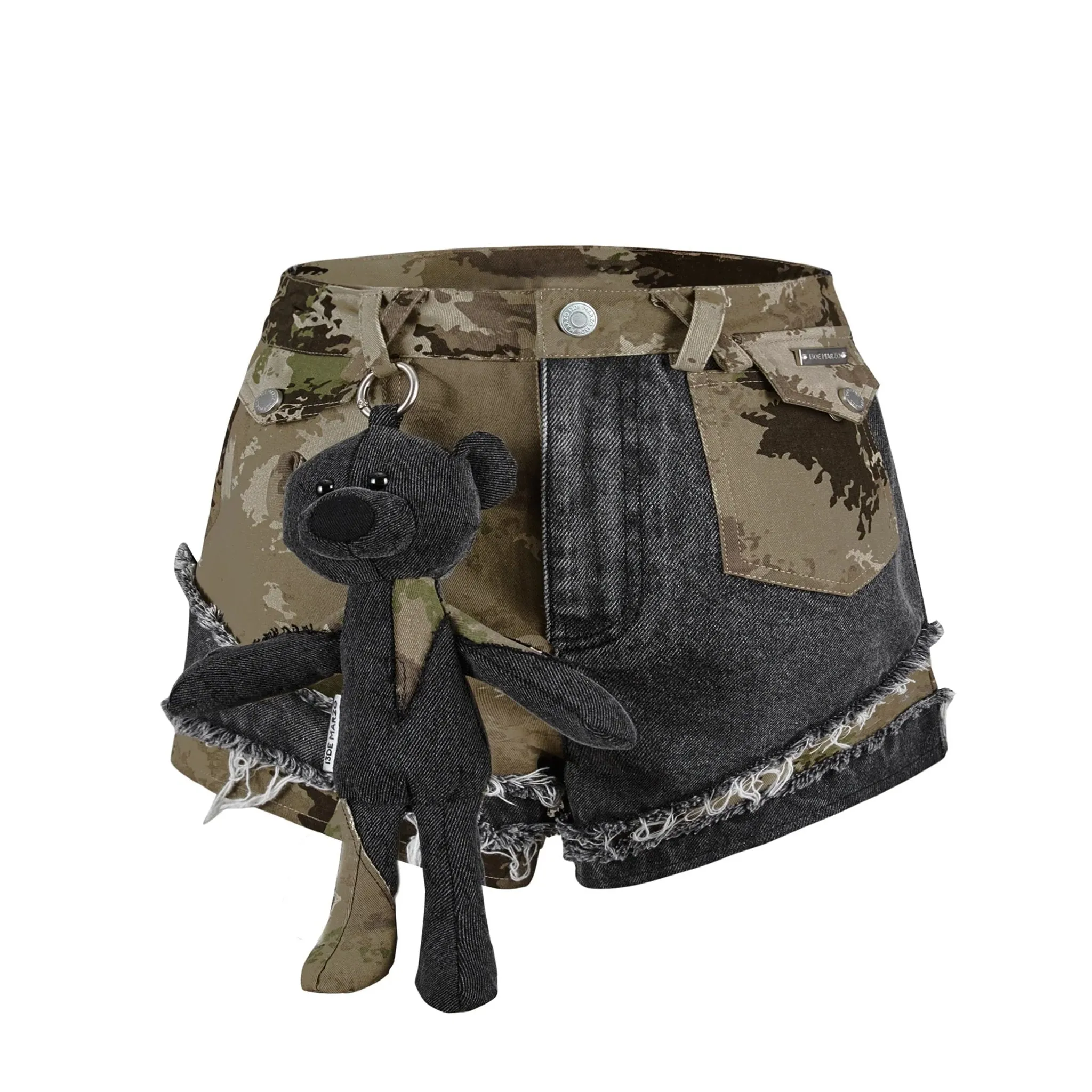 Camo Patch Denim Shorts